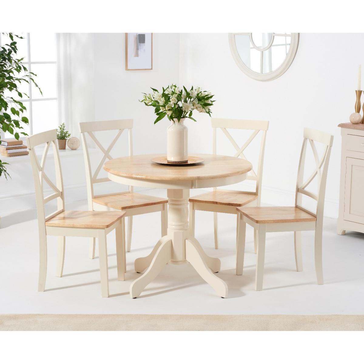 Epsom 90cm Oak and Cream Dining Table with Chairs - Cream, 2 Chairs – image 2