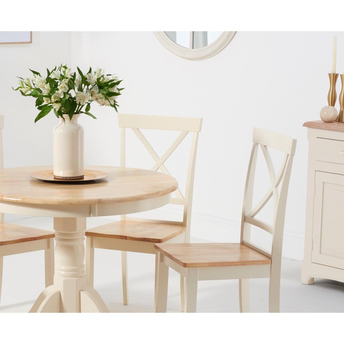 Epsom 90cm Oak and Cream Dining Table with Chairs - Cream, 2 Chairs – image 3