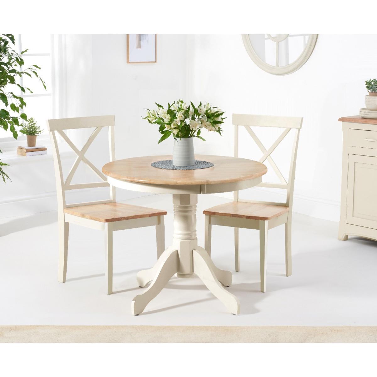 Epsom 90cm Oak and Cream Dining Table with Chairs - Cream, 2 Chairs – image 1