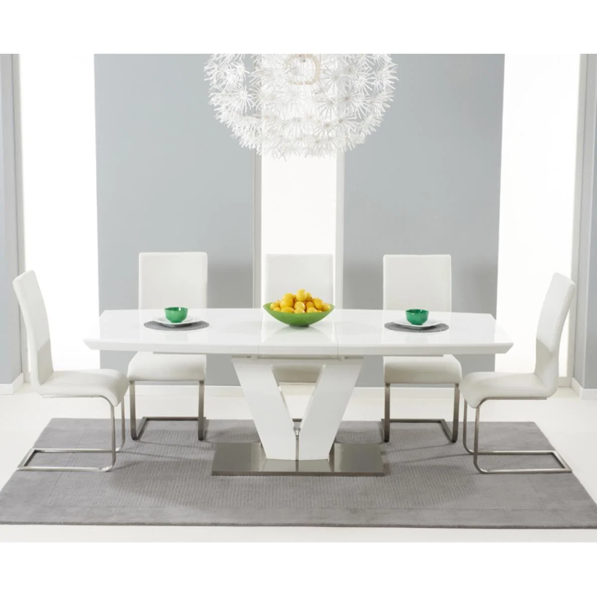 Malaga 180cm White High Gloss Extending Dining Table with Malaga Chairs – image 2