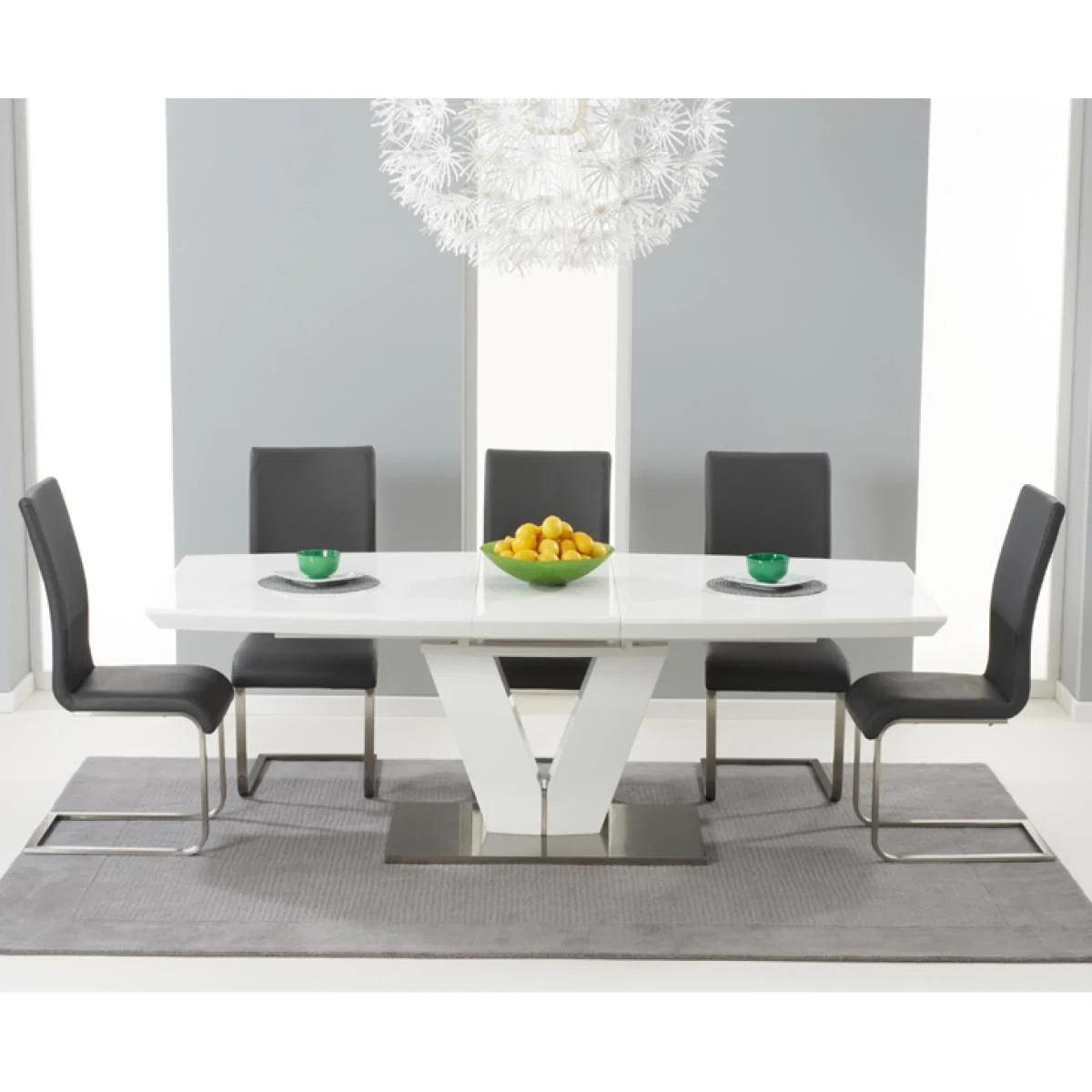 Malaga 180cm White High Gloss Extending Dining Table with Malaga Chairs – image 1