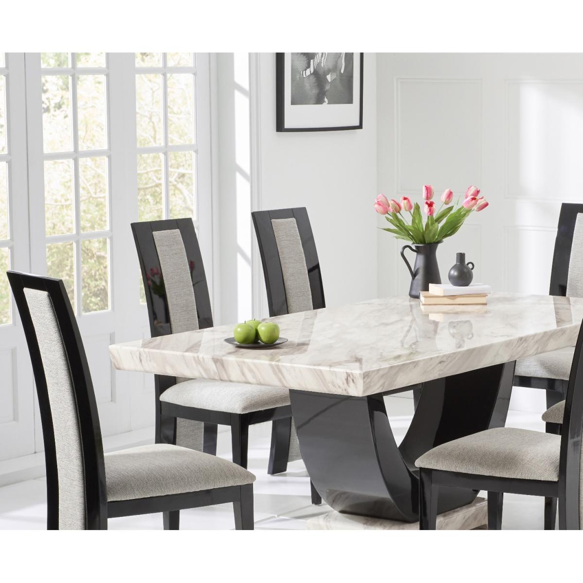 Raphael 170cm Cream and Black Pedestal Marble Dining Table with Raphael Chairs – image 2