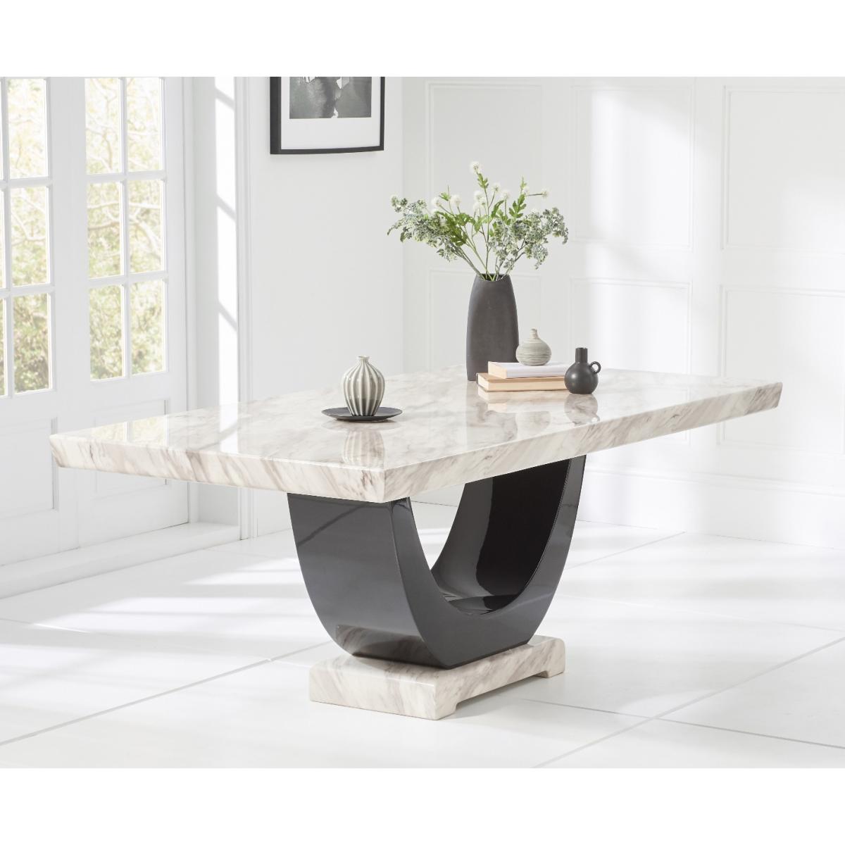 Raphael 170cm Cream and Black Pedestal Marble Dining Table with Raphael Chairs – image 3