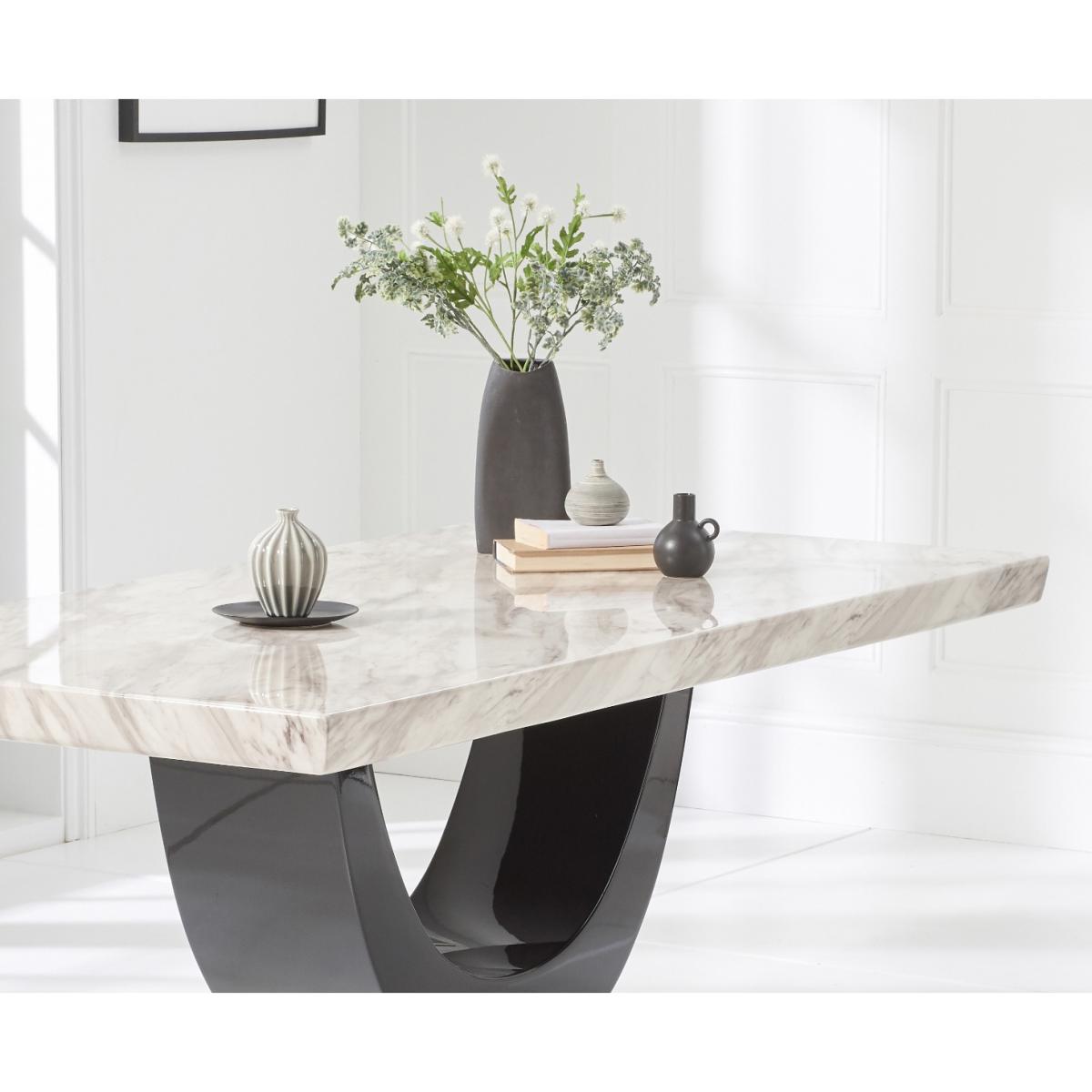 Raphael 170cm Cream and Black Pedestal Marble Dining Table with Raphael Chairs – image 5