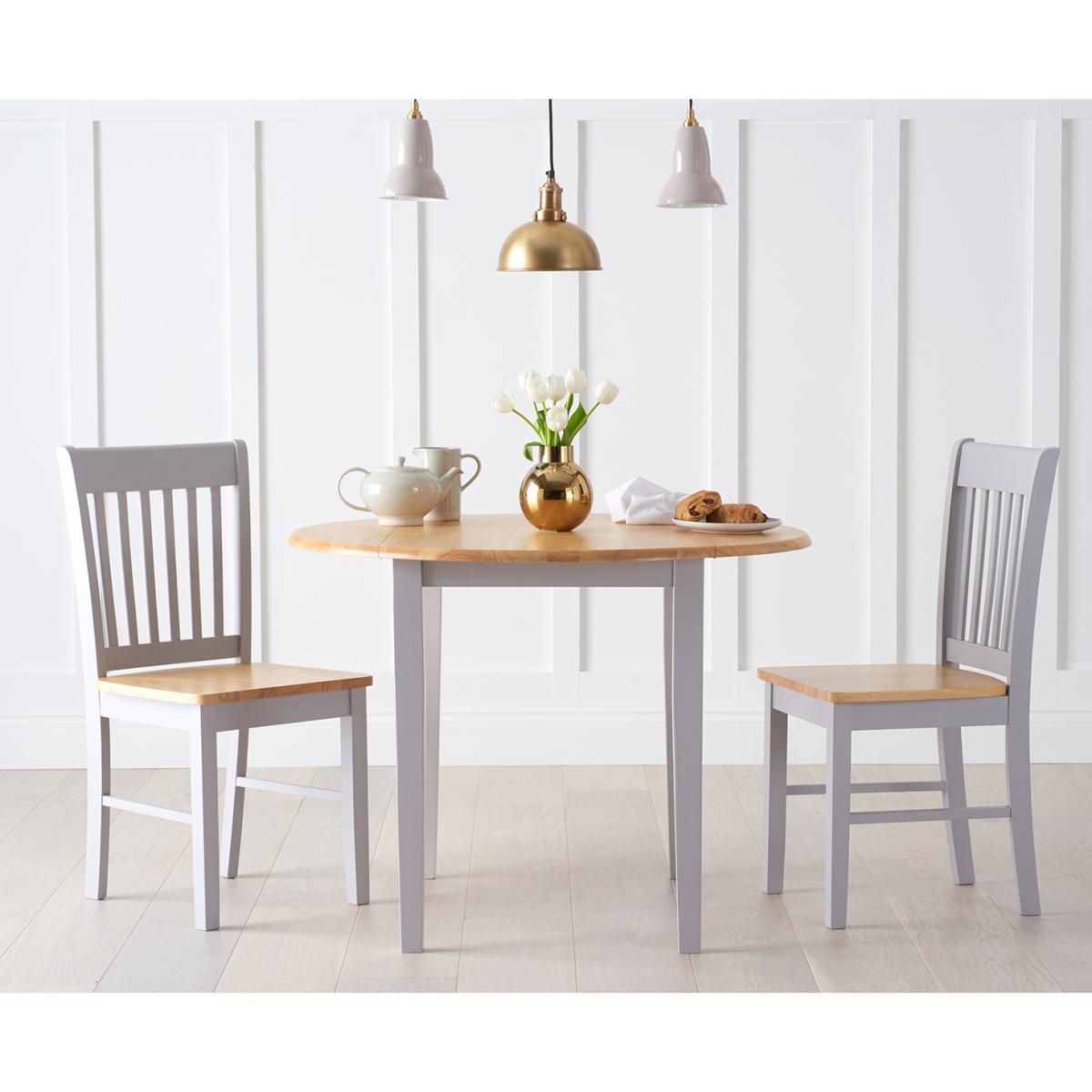 Genoa Oak and Grey 100cm Drop Leaf Extending Dining Table and Chairs - Oak and Grey, 2 Chairs – image 3