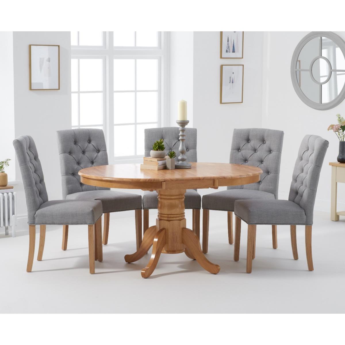 Epsom Pedestal Extending Dining Table with Claudia Fabric Chairs - Grey, 4 Chairs – image 3