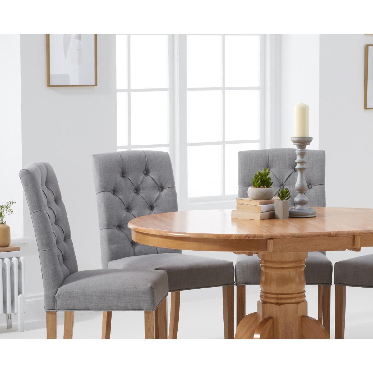 Epsom Pedestal Extending Dining Table with Claudia Fabric Chairs - Grey, 4 Chairs – image 4