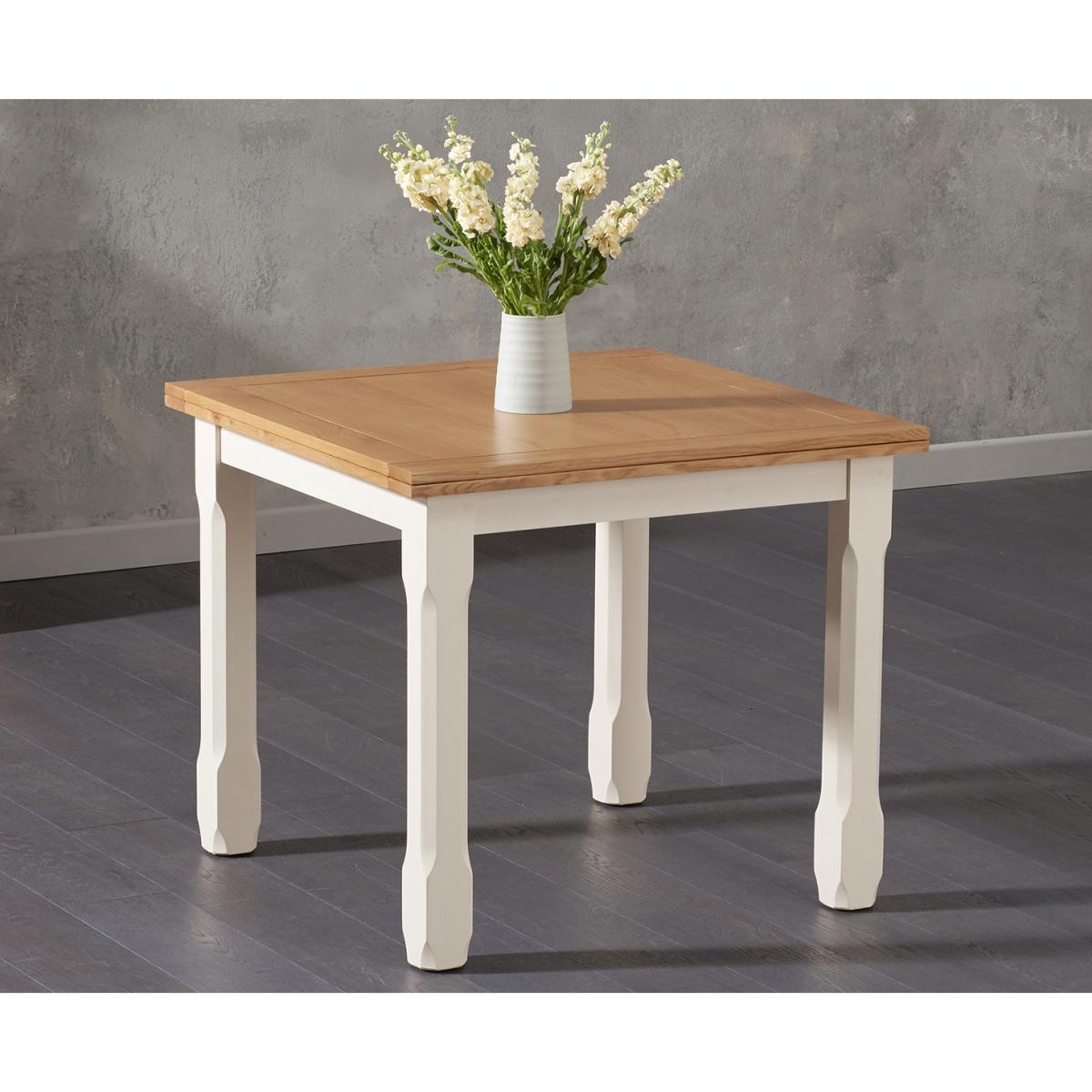Somerset 90cm Flip Top Oak and Cream Dining Table with Camille Cream Fabric Chairs - Cream, 2 Chairs – image 2