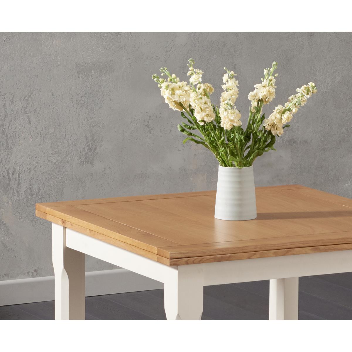 Somerset 90cm Flip Top Oak and Cream Dining Table with Camille Cream Fabric Chairs - Cream, 2 Chairs – image 3