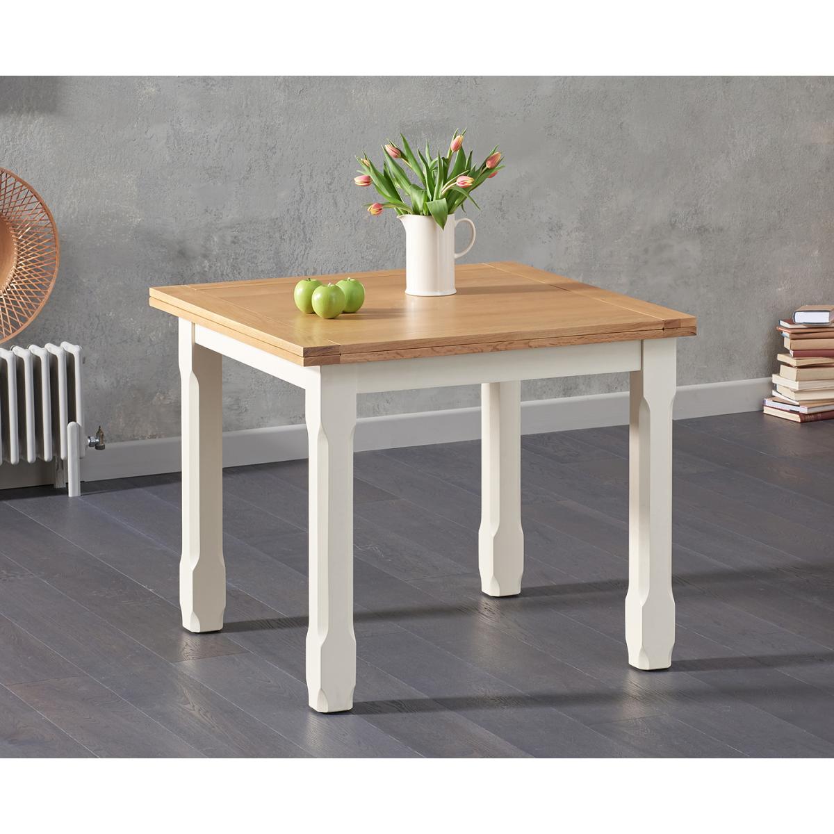 Somerset 90cm Flip Top Oak and Cream Dining Table with Camille Cream Fabric Chairs - Cream, 2 Chairs – image 4