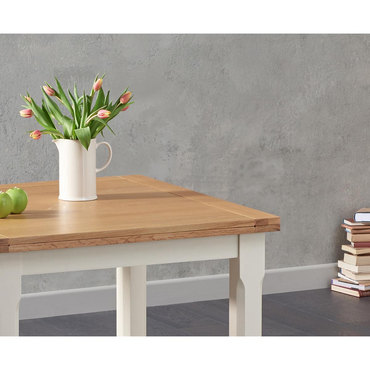 Somerset 90cm Flip Top Oak and Cream Dining Table with Camille Cream Fabric Chairs - Cream, 2 Chairs – image 5