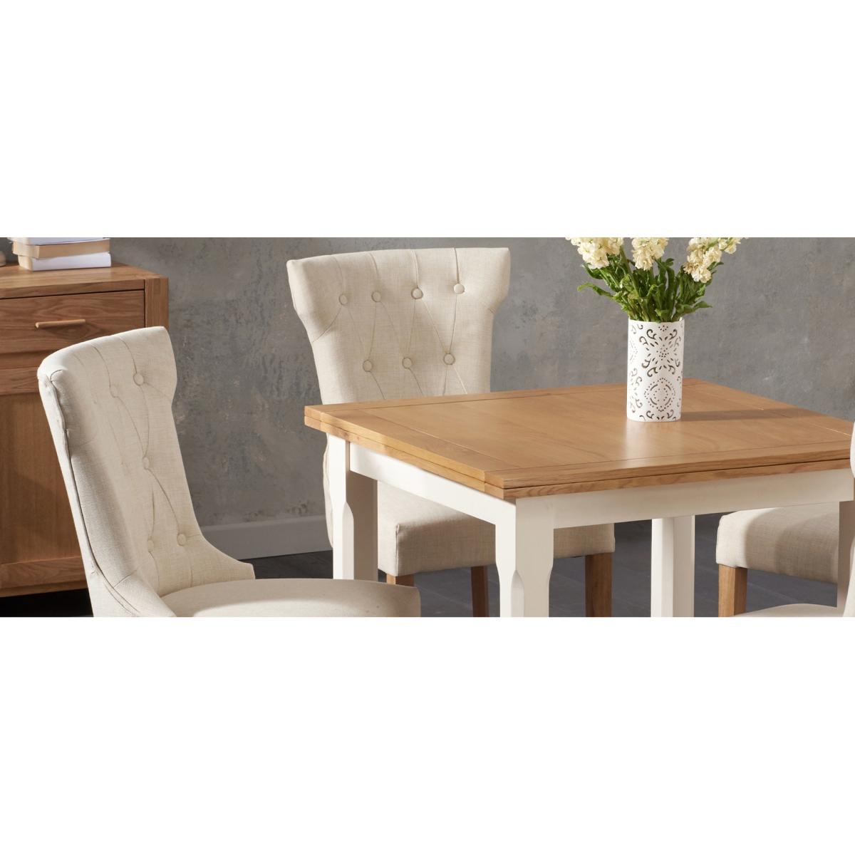 Somerset 90cm Flip Top Oak and Cream Dining Table with Camille Cream Fabric Chairs - Cream, 2 Chairs – image 9