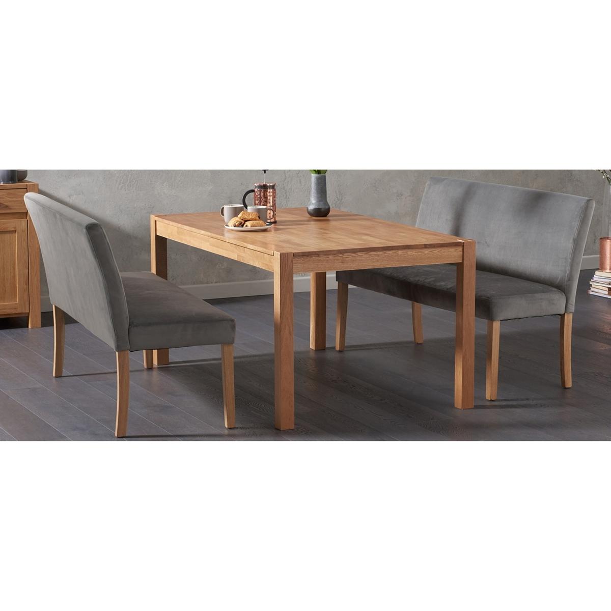 Oxford 120cm Solid Oak Dining Table with Mia Grey Velvet Benches with Backs – image 5