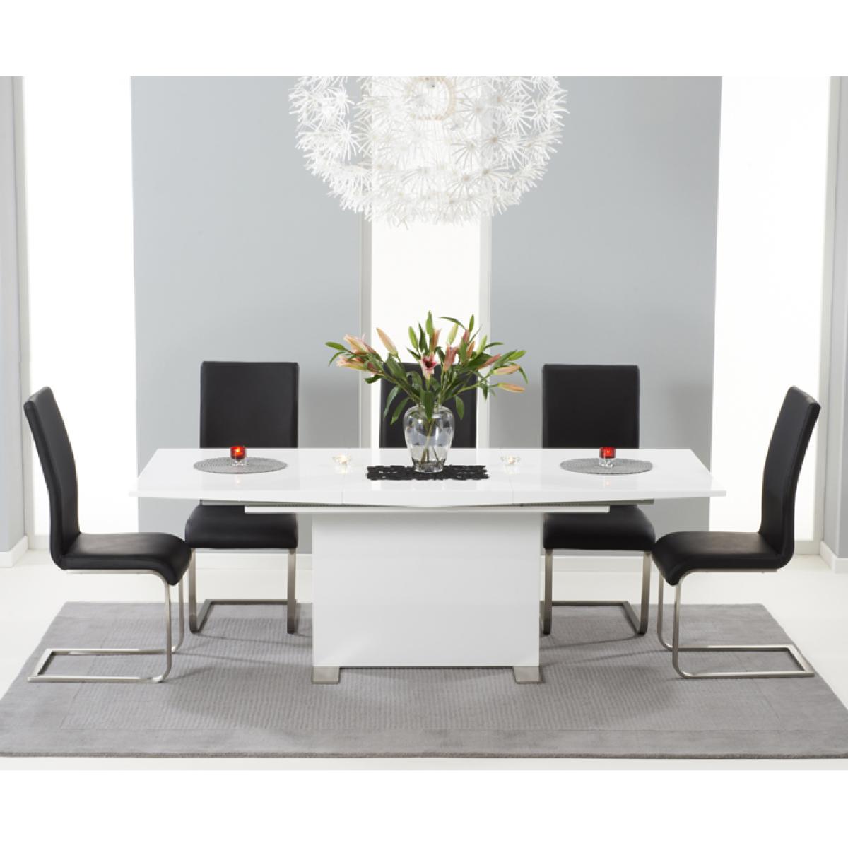 Modena 150cm White High Gloss Extending Dining Table with Malaga Chairs - Black, 4 Chairs – image 2