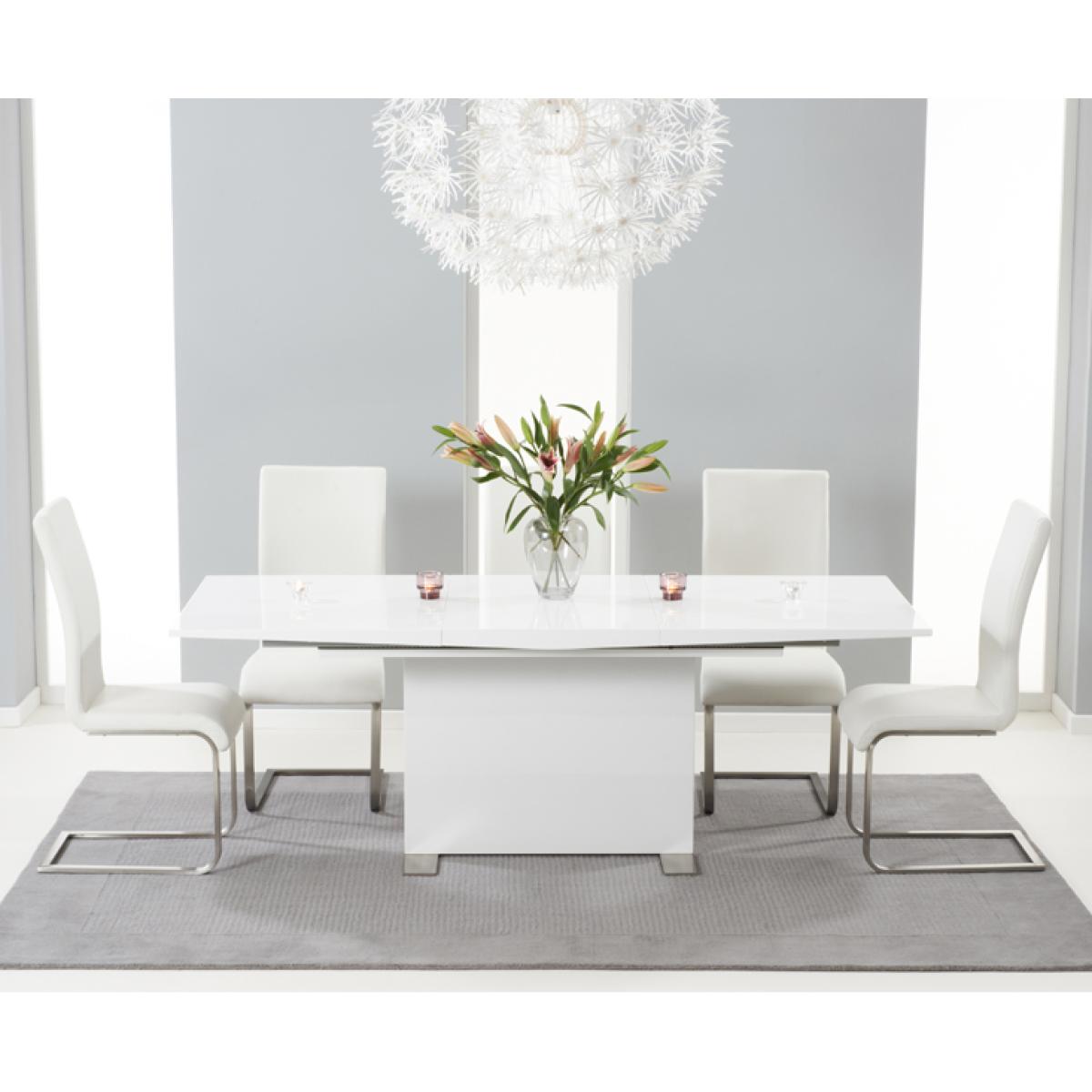 Modena 150cm White High Gloss Extending Dining Table with Malaga Chairs - Black, 4 Chairs – image 3