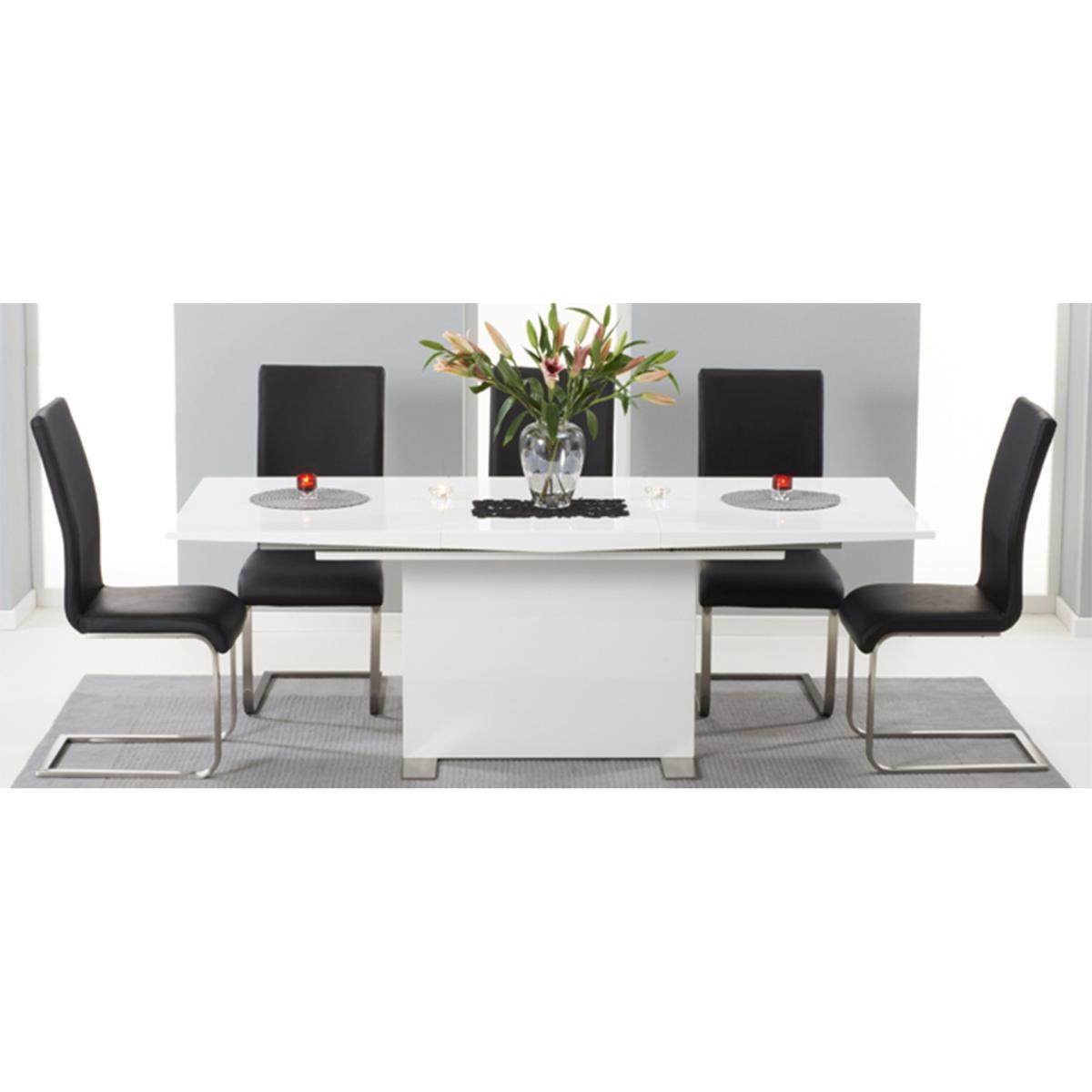 Modena 150cm White High Gloss Extending Dining Table with Malaga Chairs - Black, 4 Chairs – image 7