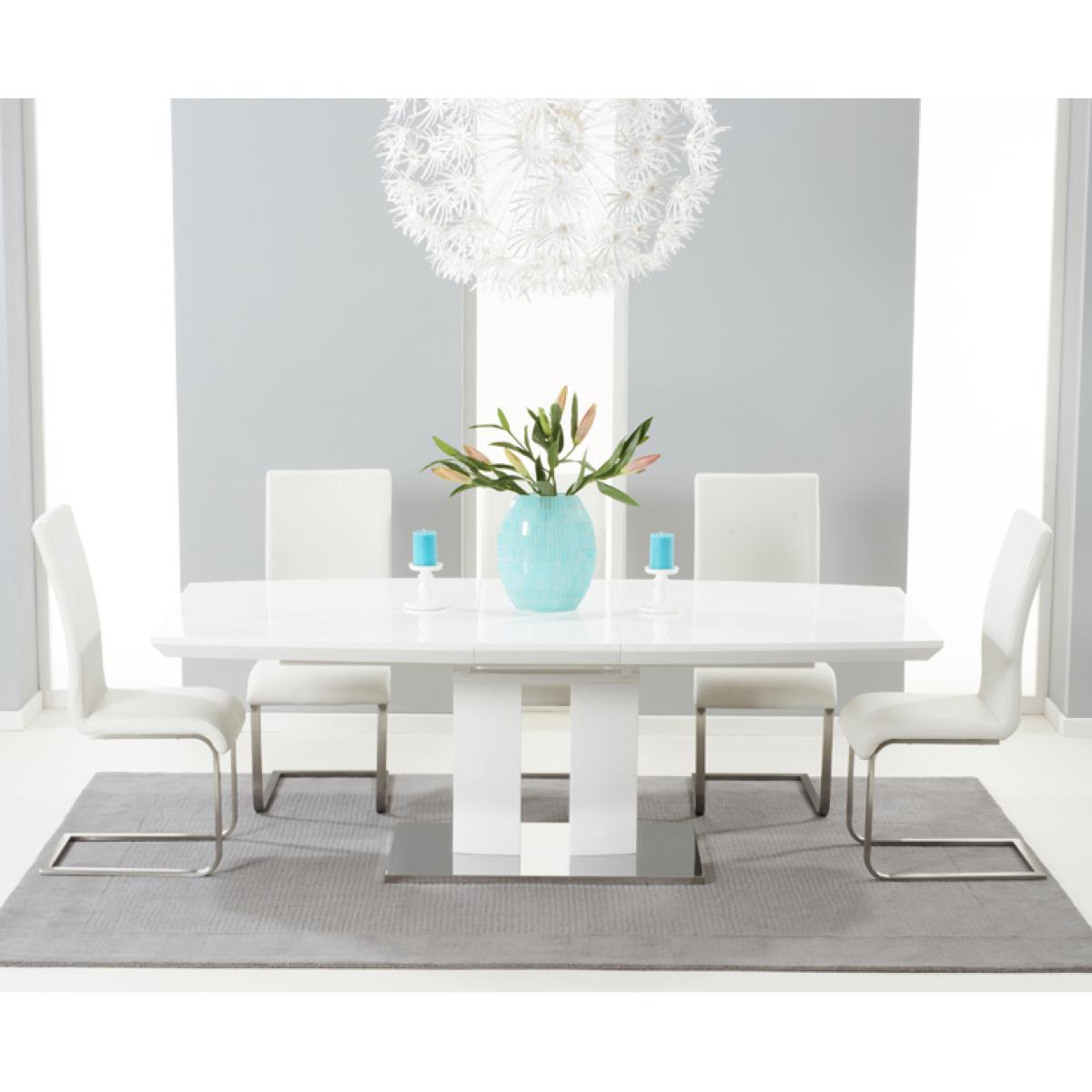 Richmond 180cm White High Gloss Extending Dining Table with 4 Malaga Chairs – image 3