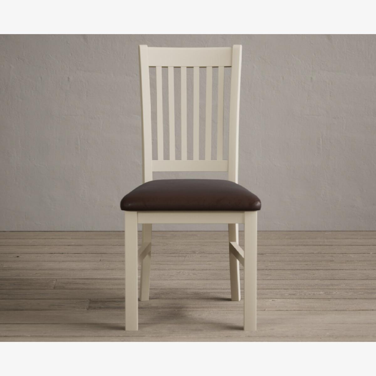 Warwick Cream Dining Chairs with Chocolate Brown Fabric Seat Pad – image 1