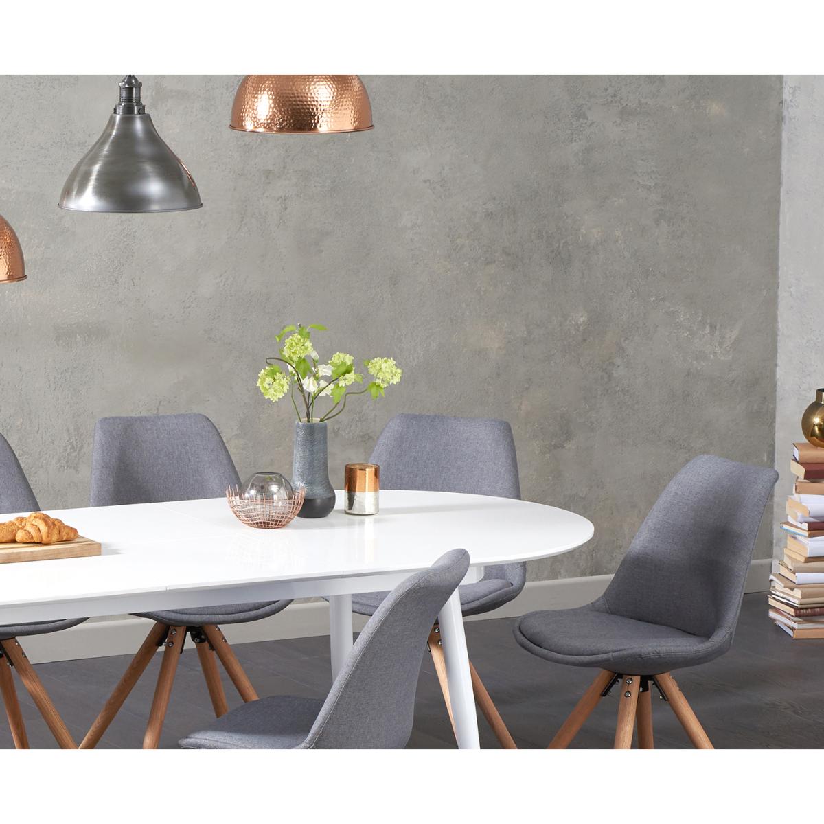 Olivia Extending White High Gloss Dining Table with 4 Oscar Fabric Round Leg Chairs – image 2