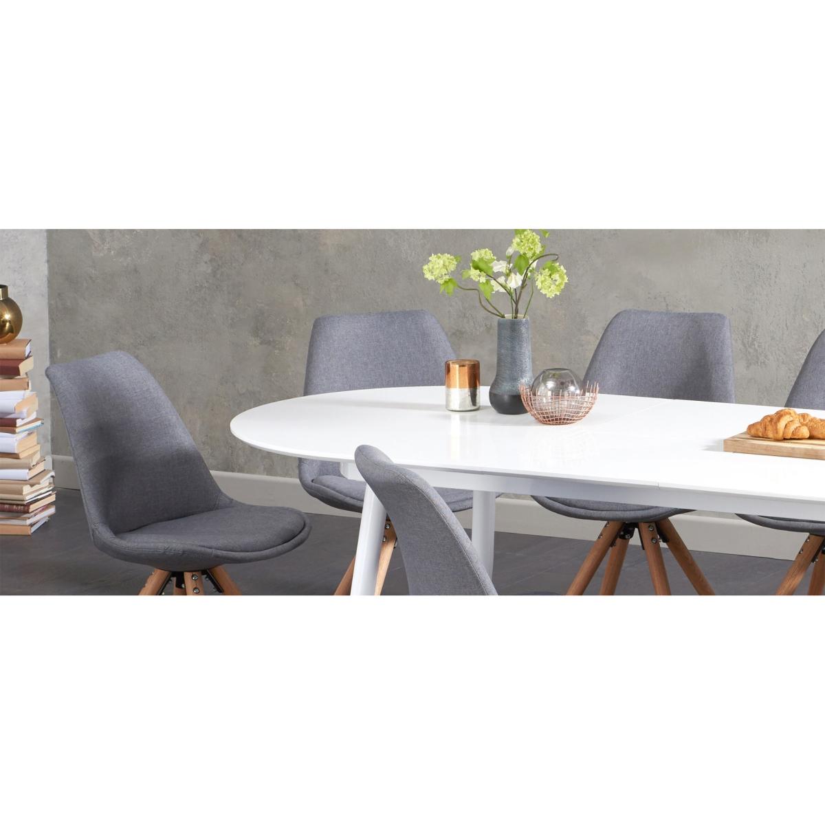 Olivia Extending White High Gloss Dining Table with 4 Oscar Fabric Round Leg Chairs – image 16