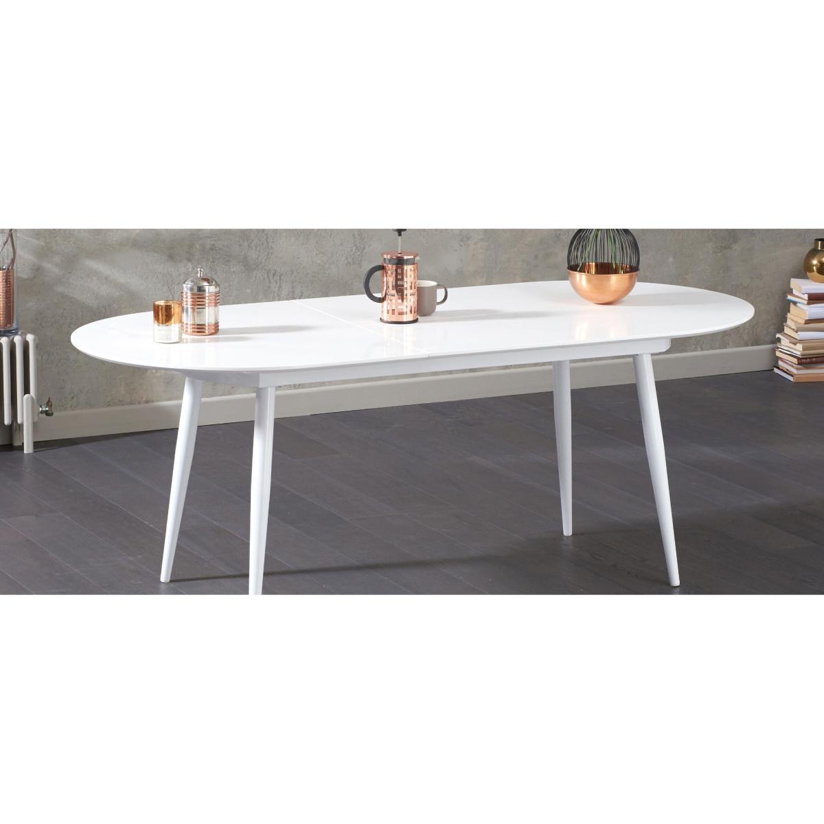 Olivia Extending White High Gloss Dining Table with 4 Oscar Fabric Round Leg Chairs – image 17