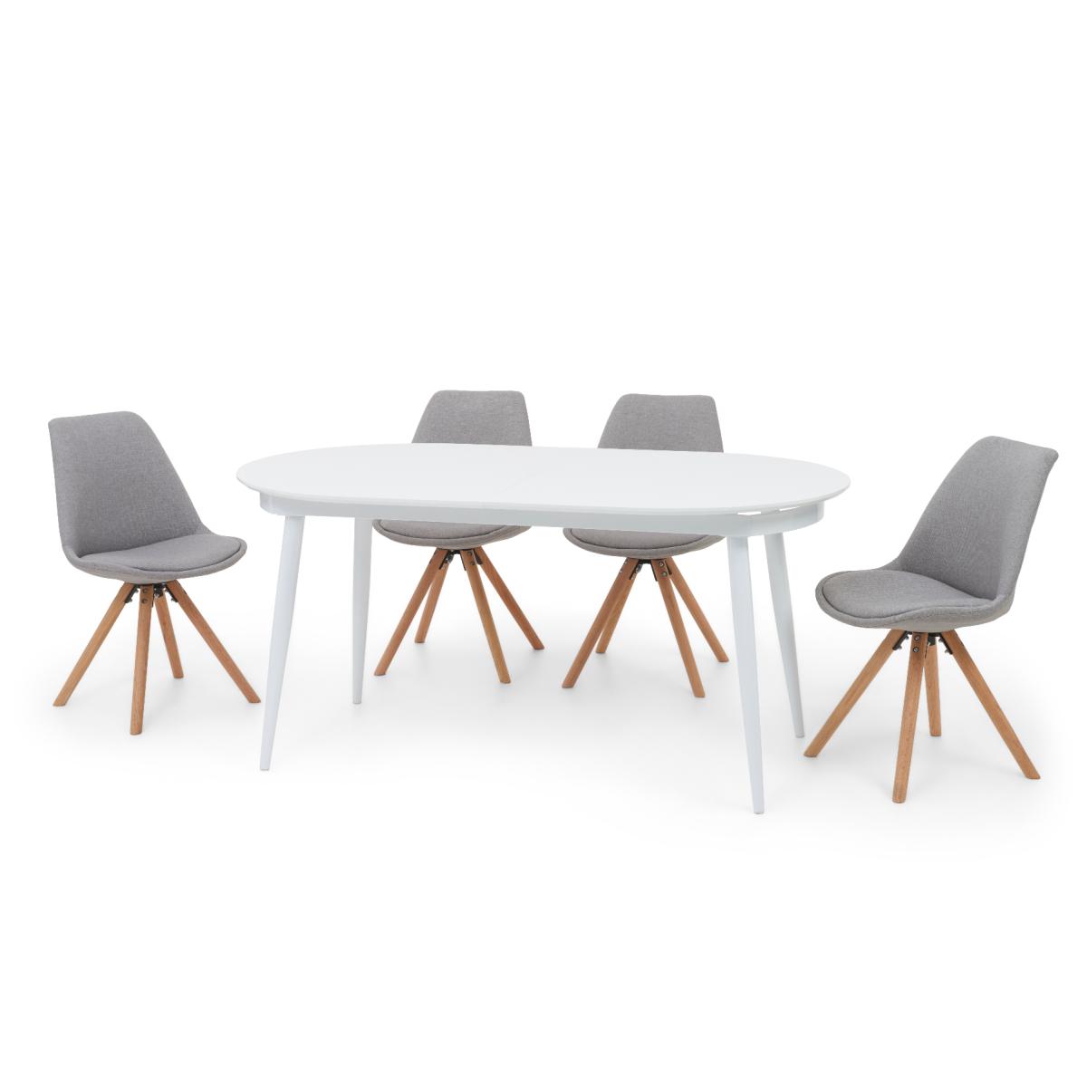 Olivia Extending White High Gloss Dining Table with 4 Oscar Fabric Round Leg Chairs – image 7