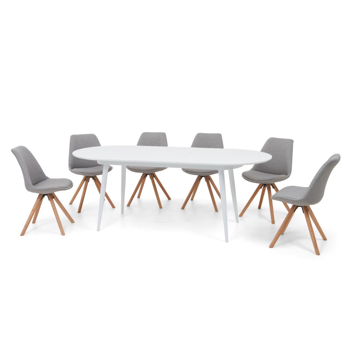 Olivia Extending White High Gloss Dining Table with 4 Oscar Fabric Round Leg Chairs – image 8