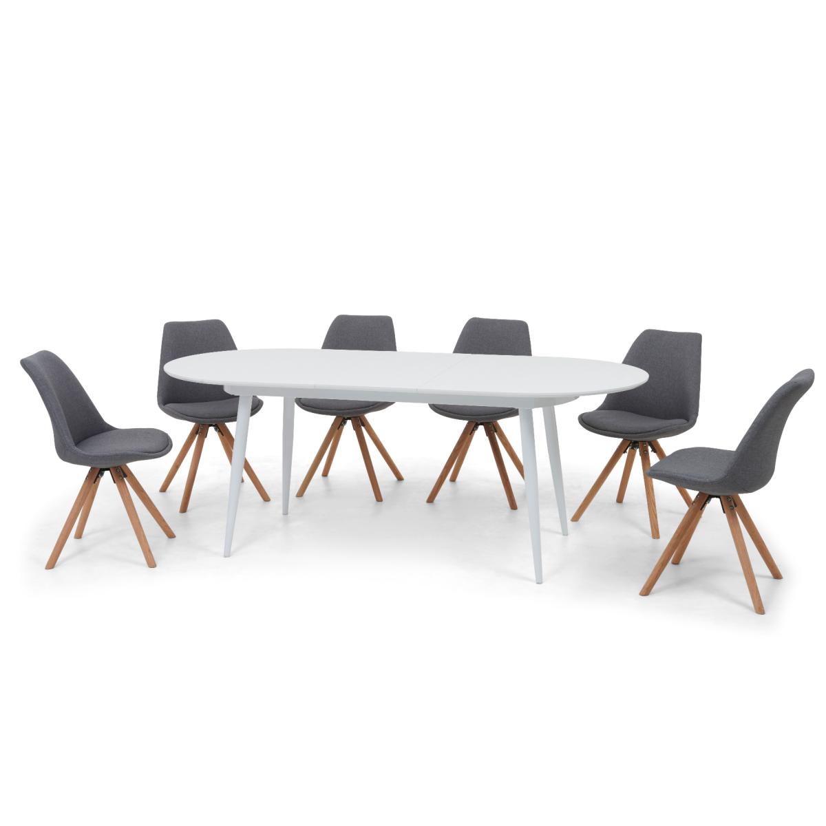 Olivia Extending White High Gloss Dining Table with 4 Oscar Fabric Round Leg Chairs – image 9