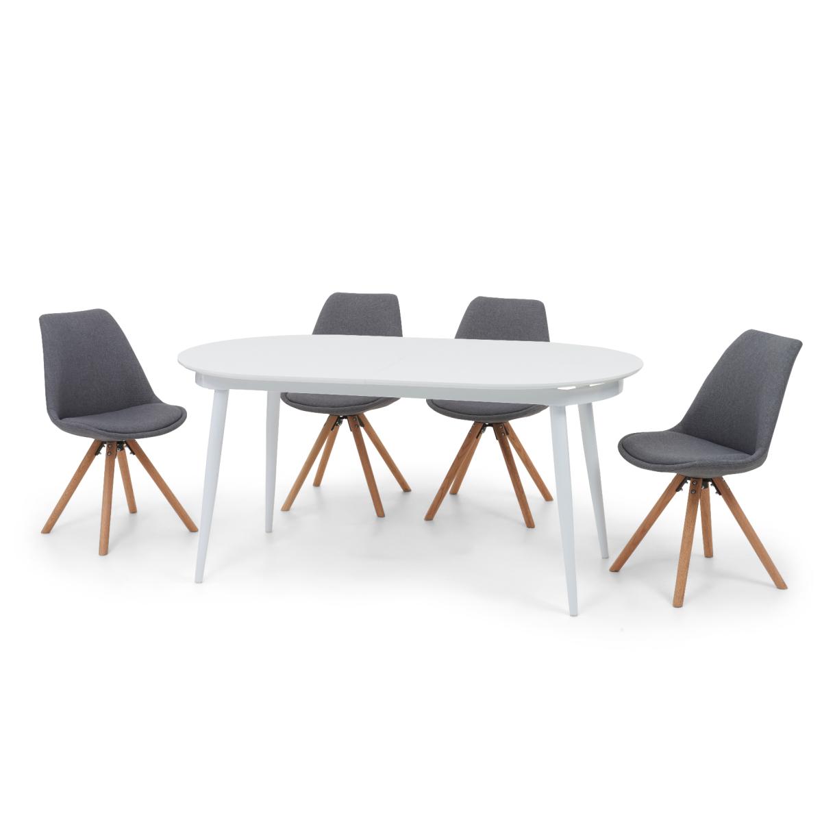 Olivia Extending White High Gloss Dining Table with 4 Oscar Fabric Round Leg Chairs – image 10