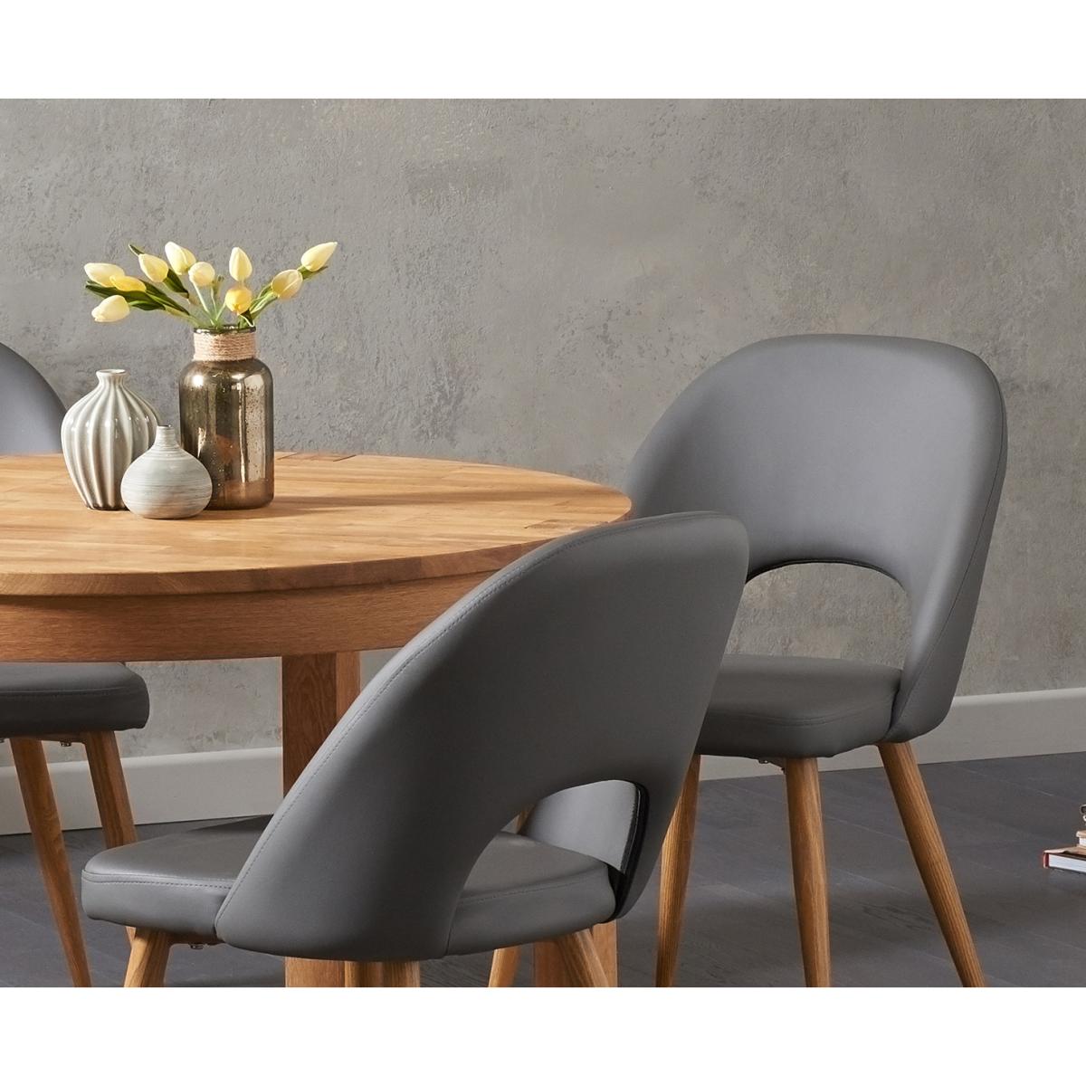 Verona 110cm Oak Round Dining Table with Halifax Faux Leather Chairs - Grey, 4 Chairs – image 2