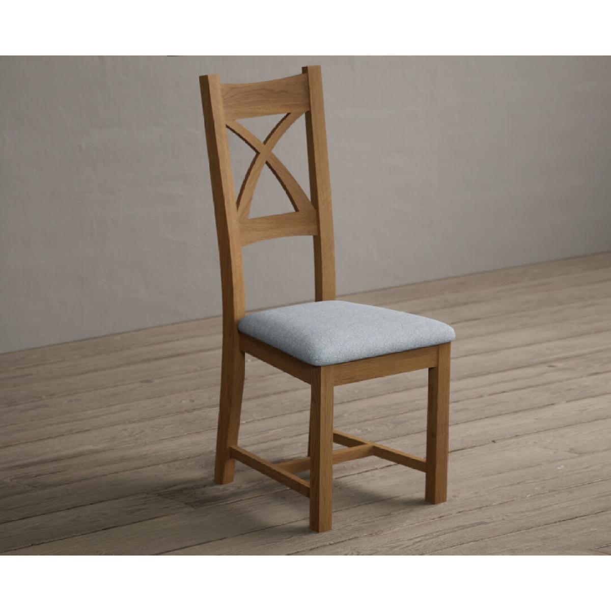 Natural Solid Oak X Back Dining Chairs with Sky Blue Fabric Seat Pad – image 2