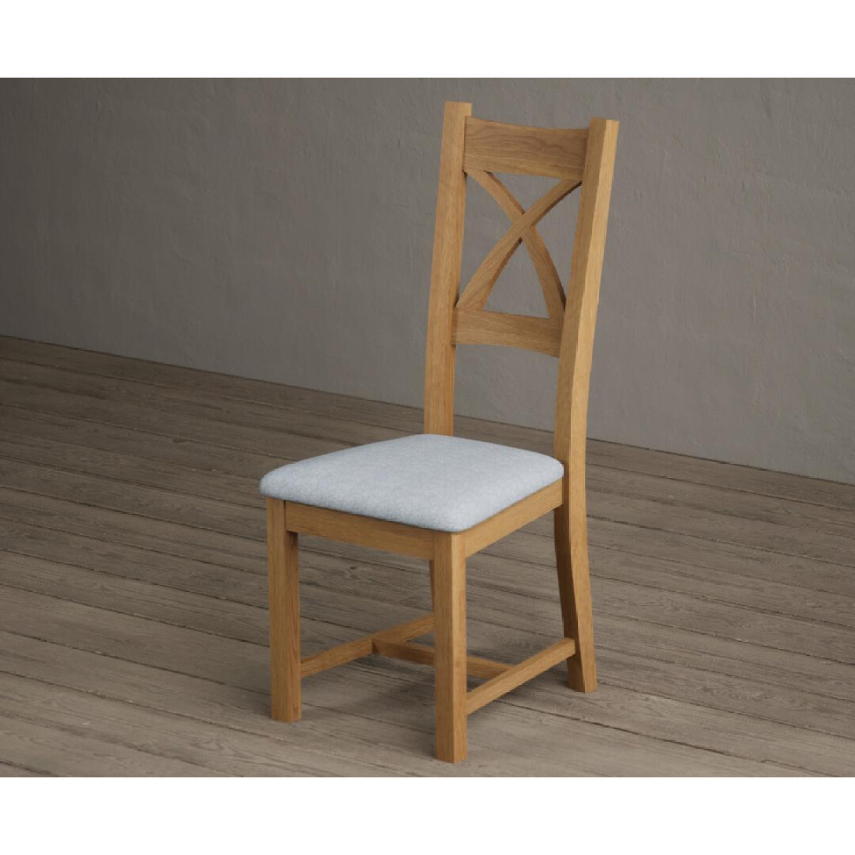 Natural Solid Oak X Back Dining Chairs with Sky Blue Fabric Seat Pad – image 3
