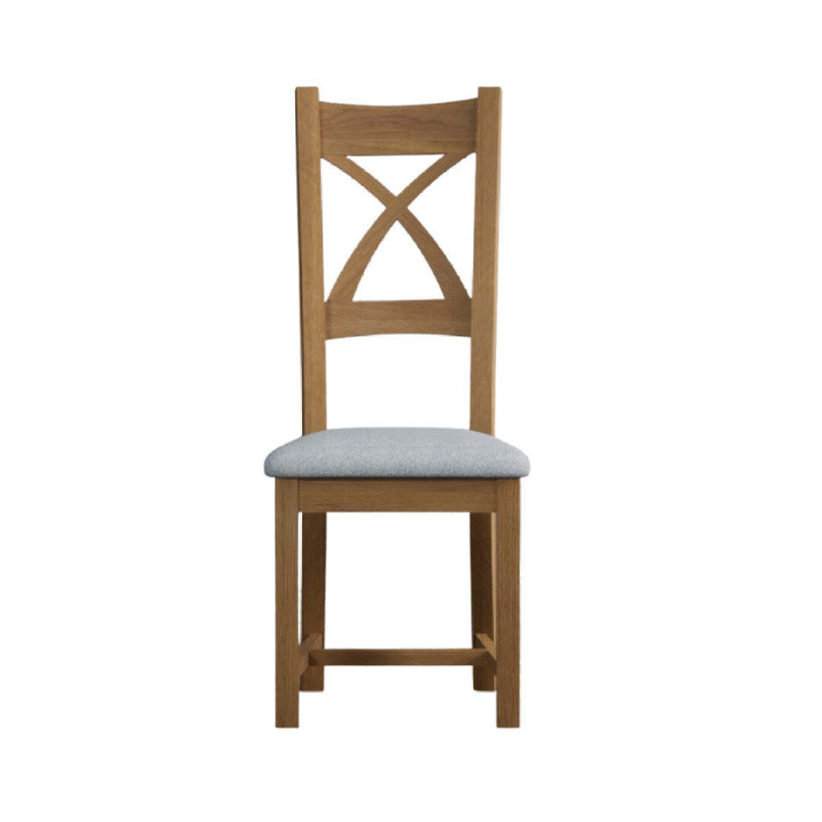 Natural Solid Oak X Back Dining Chairs with Sky Blue Fabric Seat Pad – image 5
