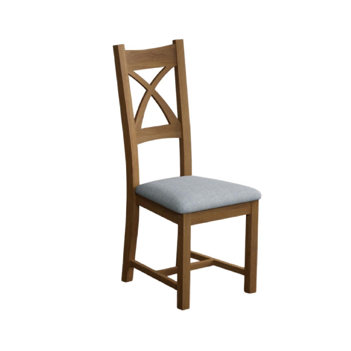 Natural Solid Oak X Back Dining Chairs with Sky Blue Fabric Seat Pad – image 6