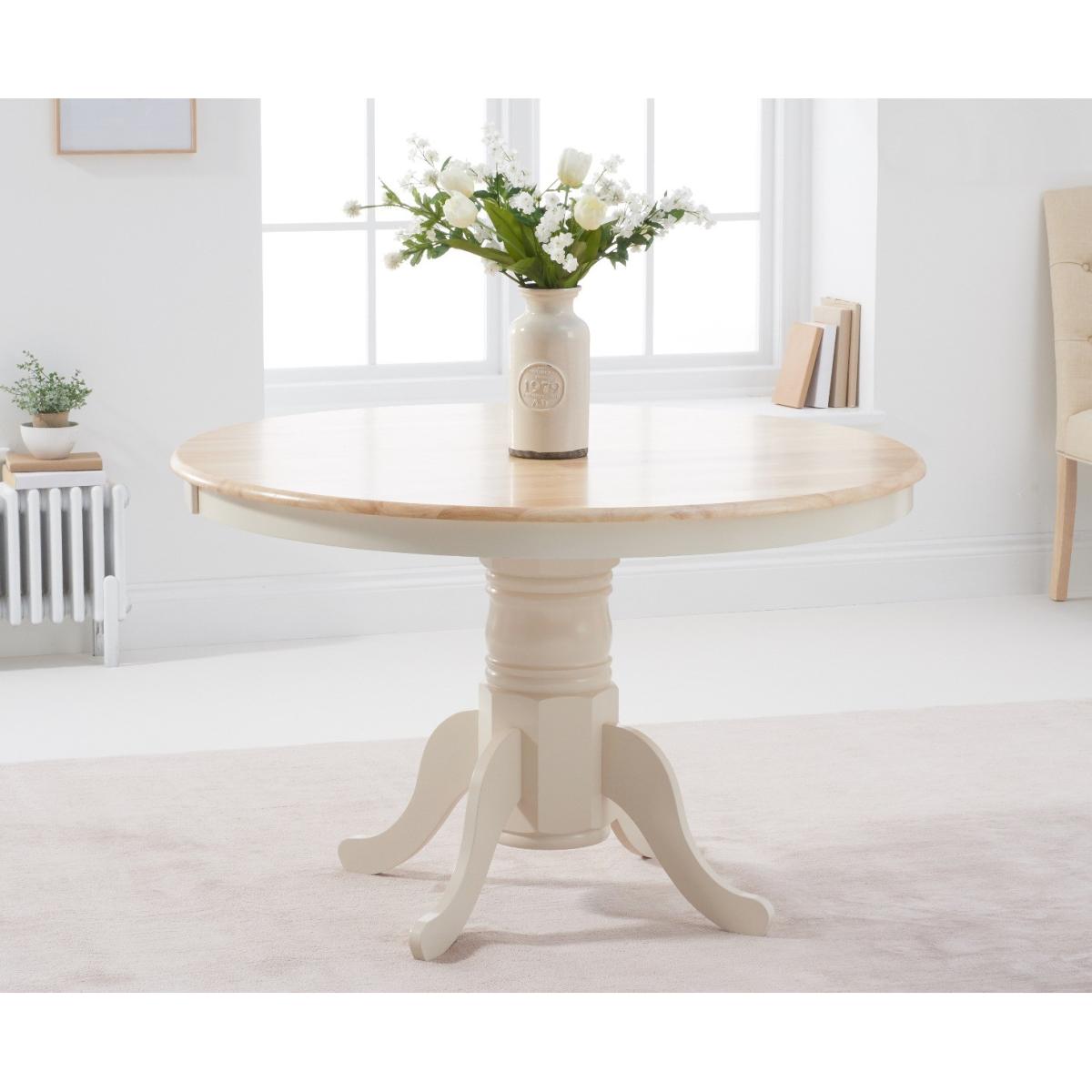 Epsom 120cm Cream Round Pedestal Table with Camille Fabric Chairs - Cream, 4 Chairs – image 2
