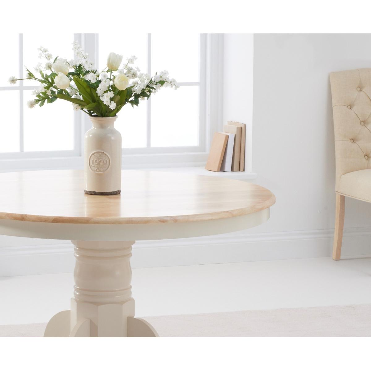 Epsom 120cm Cream Round Pedestal Table with Camille Fabric Chairs - Cream, 4 Chairs – image 3