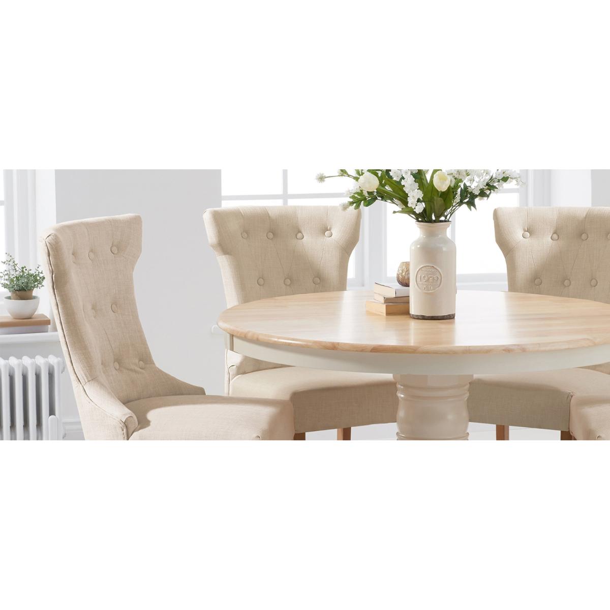 Epsom 120cm Cream Round Pedestal Table with Camille Fabric Chairs - Cream, 4 Chairs – image 4