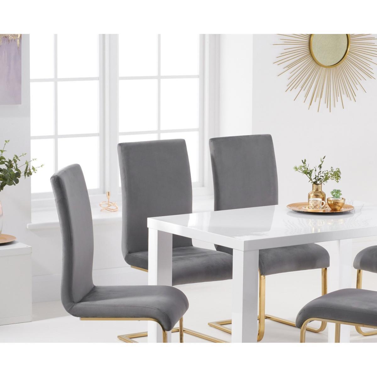 Atlanta 120cm White High Gloss Table with Malaga Velvet Chairs - Grey, 4 Chairs – image 2