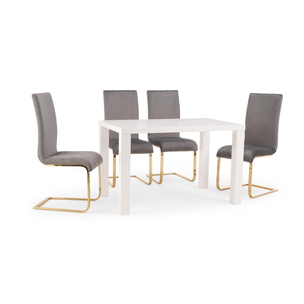 Atlanta 120cm White High Gloss Table with Malaga Velvet Chairs - Grey, 4 Chairs – image 8