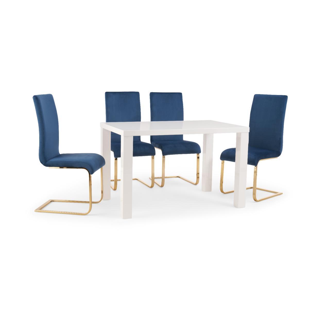 Atlanta 120cm White High Gloss Table with Malaga Velvet Chairs - Grey, 4 Chairs – image 9