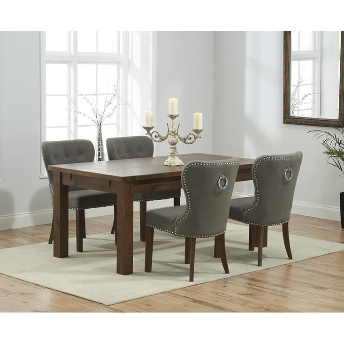 Normandy 150cm Dark Solid Oak Extending Dining Table with Knightsbridge Fabric Dark Oak Leg Chairs - Grey, 4 Chairs – image 2