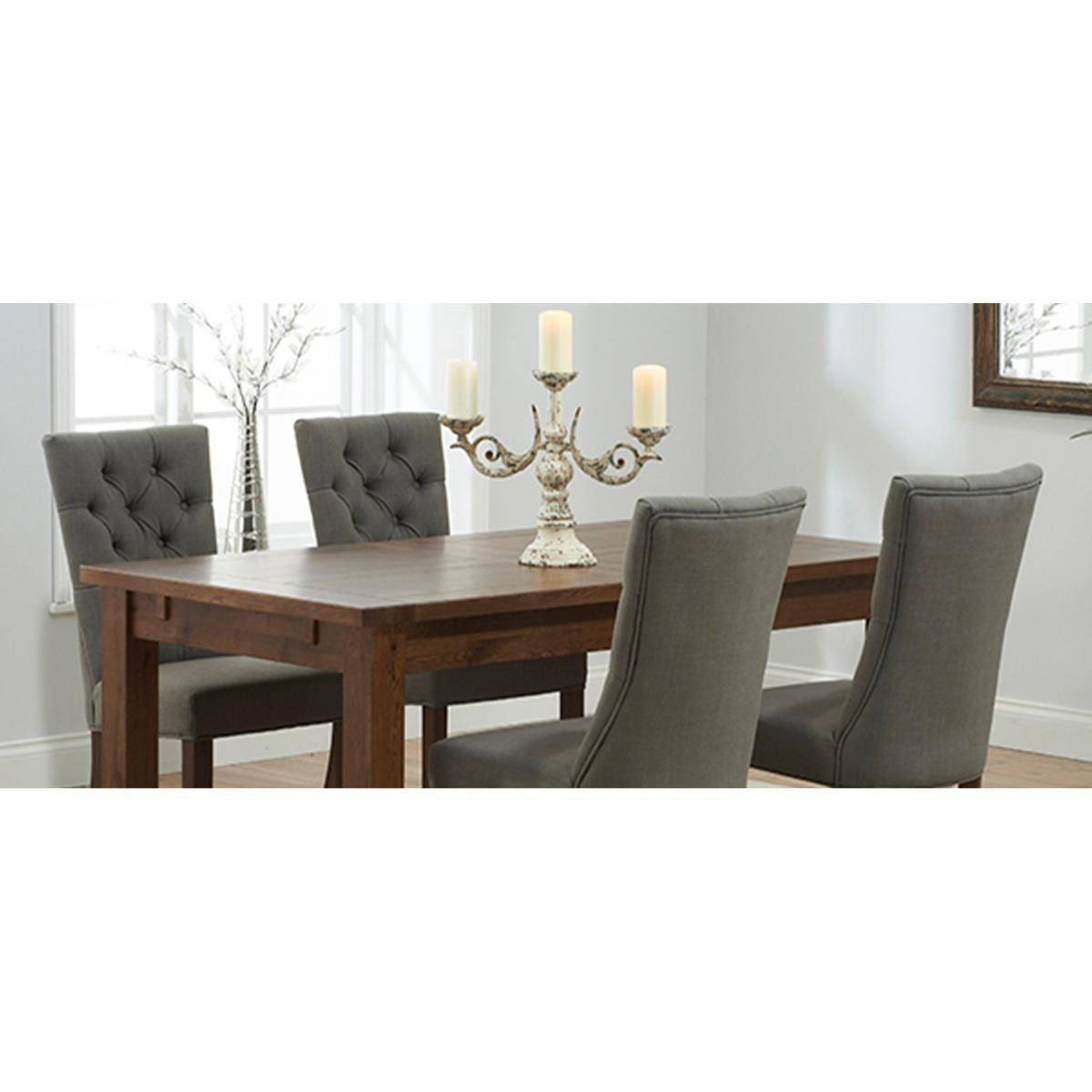 Normandy 150cm Dark Solid Oak Extending Dining Table with Knightsbridge Fabric Dark Oak Leg Chairs - Grey, 4 Chairs – image 12