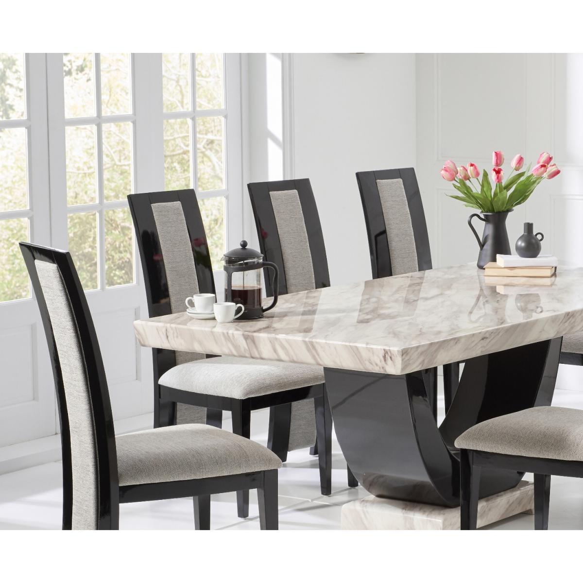 Raphael 200cm Cream and Black Pedestal Marble Dining Table with Raphael Chairs – image 2
