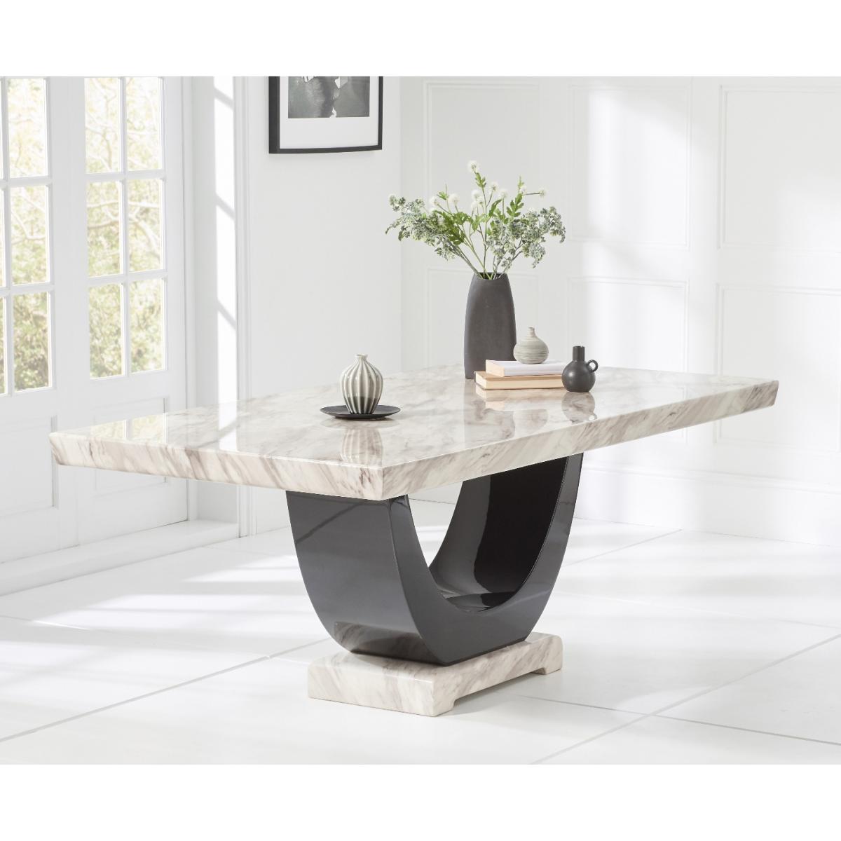 Raphael 200cm Cream and Black Pedestal Marble Dining Table with Raphael Chairs – image 3