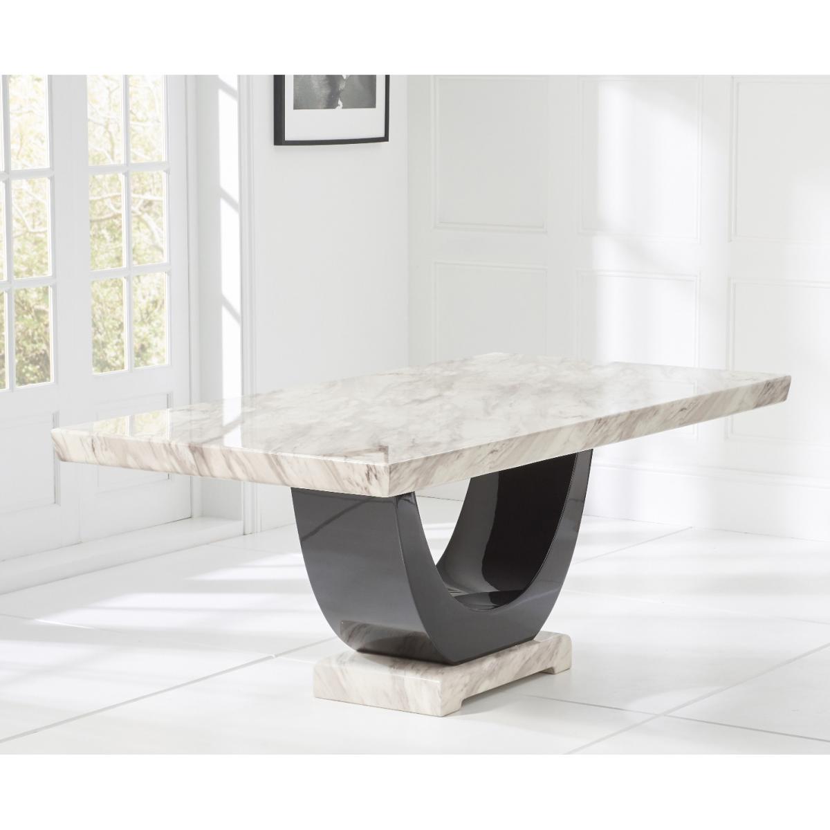 Raphael 200cm Cream and Black Pedestal Marble Dining Table with Raphael Chairs – image 4