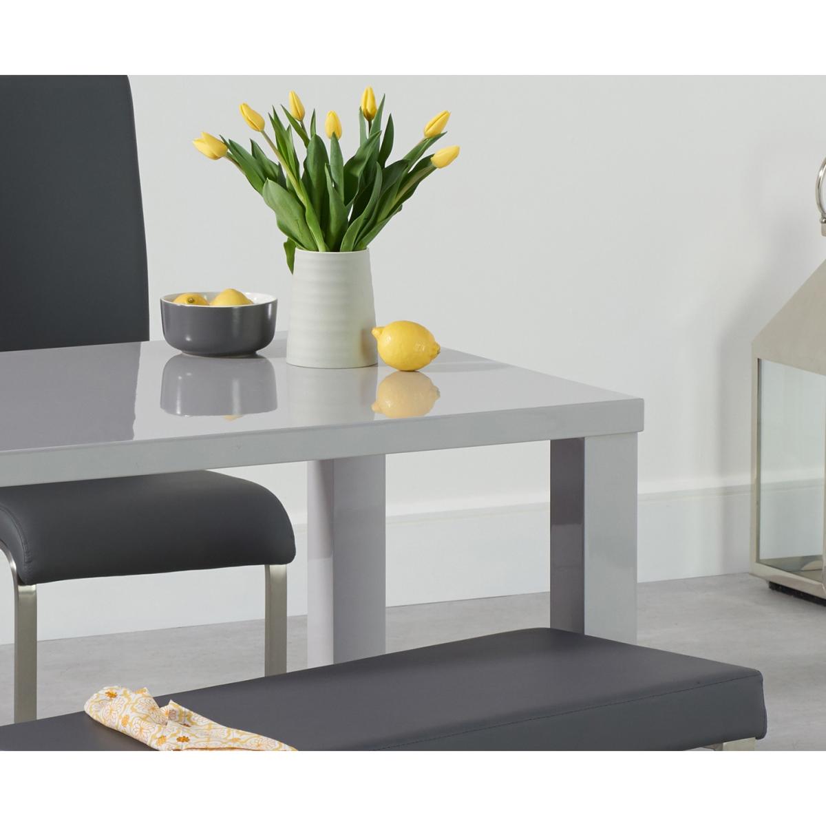 Atlanta 120cm Light Grey High Gloss Dining Table with Malaga Chairs and Atlanta Grey Bench - Grey, 2 Chairs – image 2
