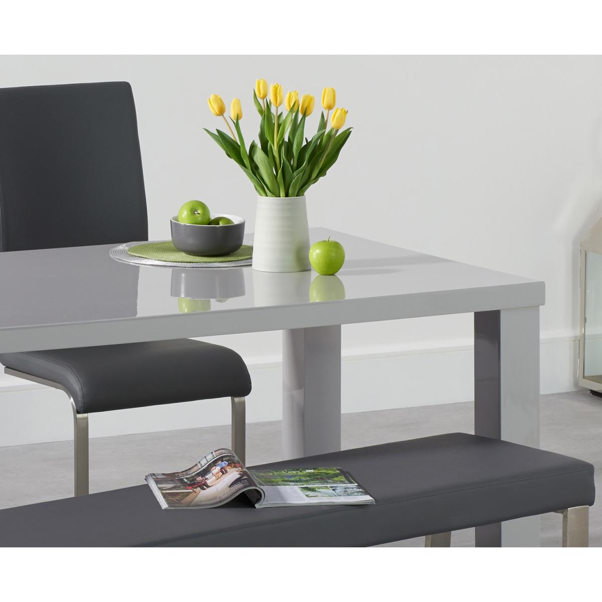 Atlanta 160cm Light Grey High Gloss Dining Table with Malaga Chairs and Atlanta Grey Bench – image 2