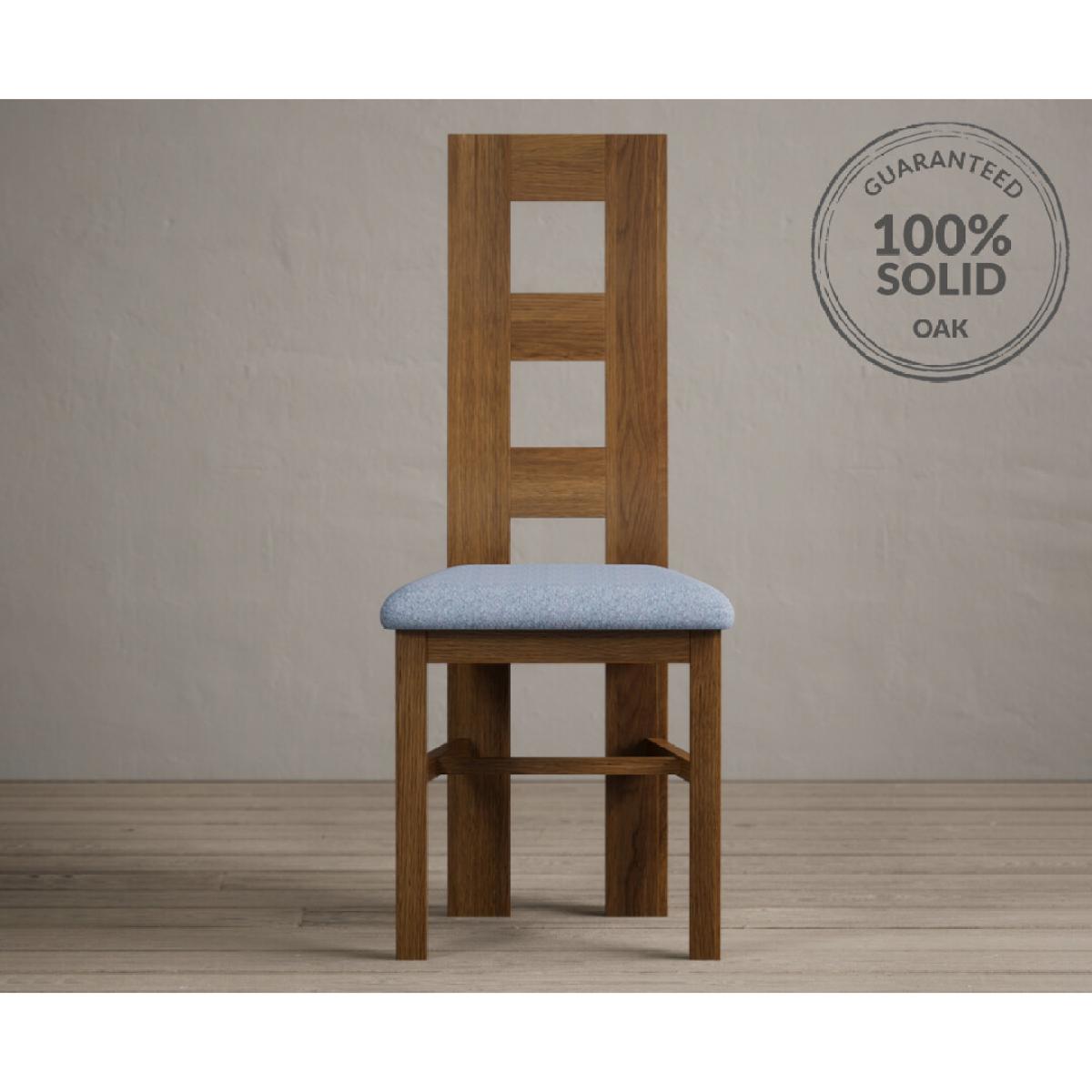 Rustic Solid Oak Flow Back Dining Chairs with Sky Blue Fabric Seat Pad – image 2
