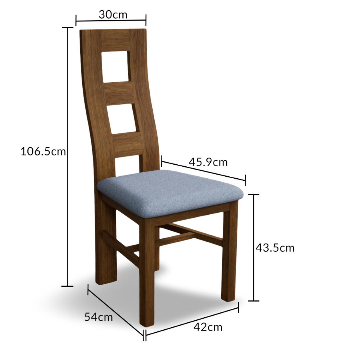 Rustic Solid Oak Flow Back Dining Chairs with Sky Blue Fabric Seat Pad – image 11
