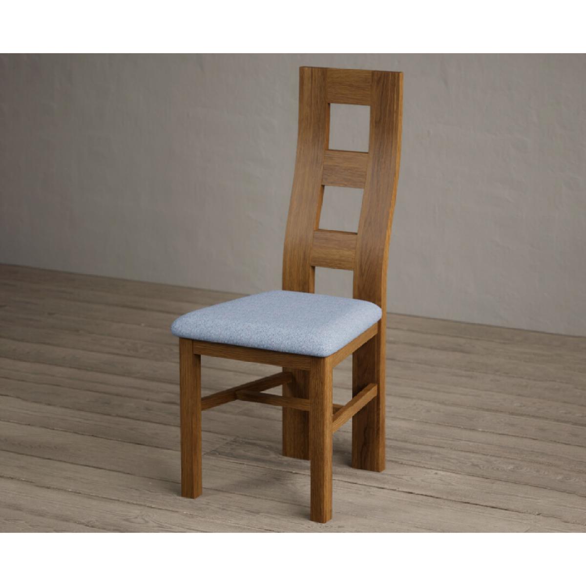 Rustic Solid Oak Flow Back Dining Chairs with Sky Blue Fabric Seat Pad – image 4